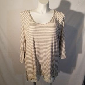 ⭐ Como Vintage 2X Cream Tan Striped Blouse 2X